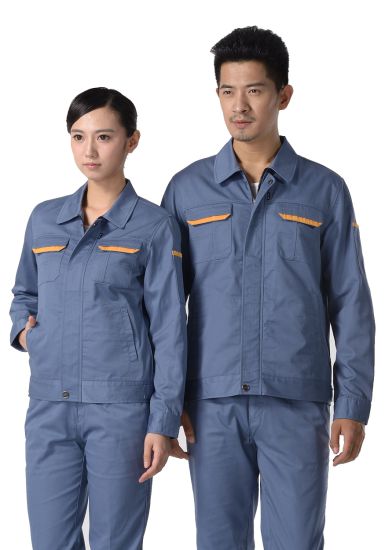 灰藍色紗卡滌棉長袖工作服