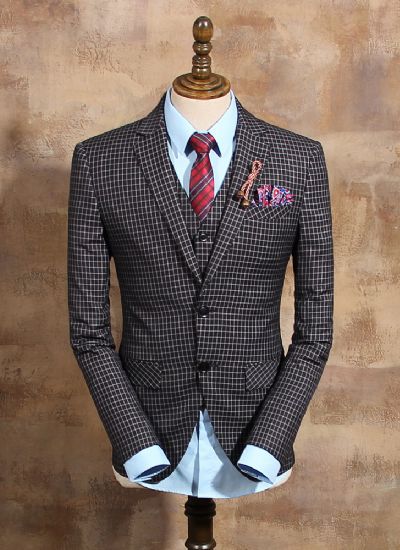  英倫復(fù)古黑格單排兩粒扣男士修身西裝潮 雅痞西服外套 男