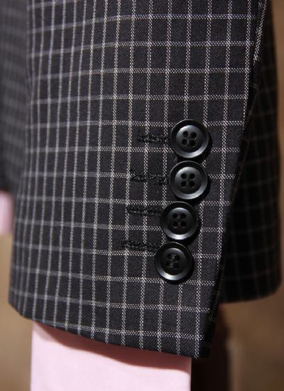  英倫復(fù)古黑格單排兩粒扣男士修身西裝潮 雅痞西服外套 男